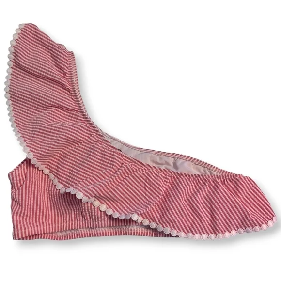 J Crew Bikini, One Shoulder Rend And White Stripe Bikini Top, Size Large - Picture 3 of 6